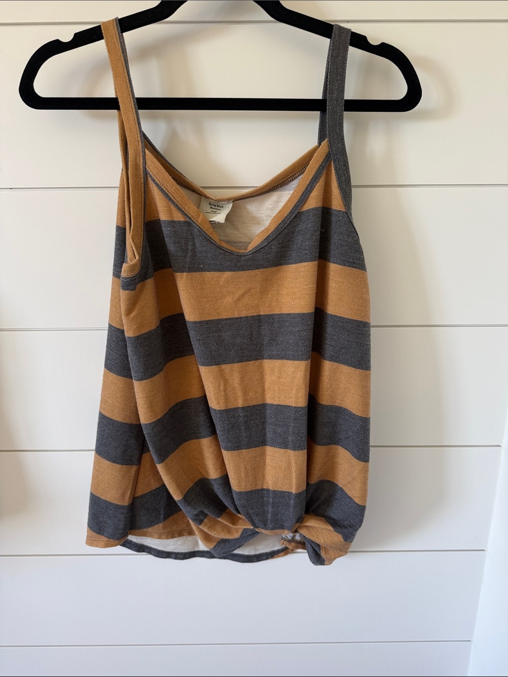 Striped Knot-Hem Tank Top in Mustard and Charcoal